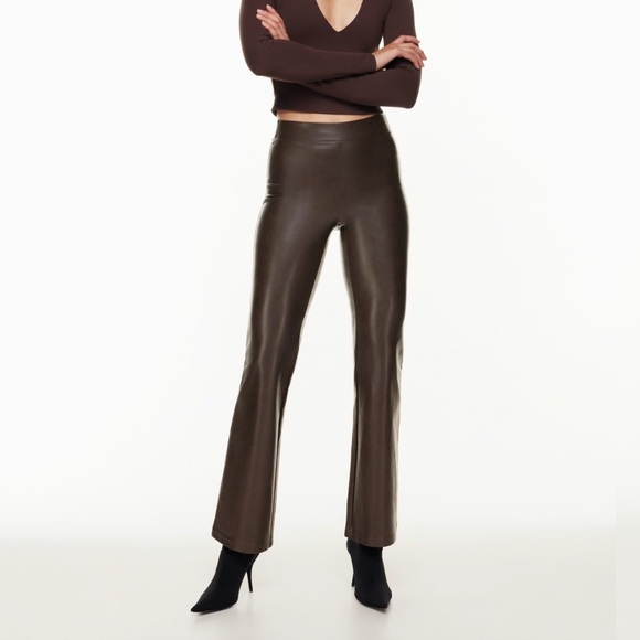 ARITZIA TEN BY BABATON Upstage Vegan Leather Pants Brown High Rise Flared - Picture 1 of 8